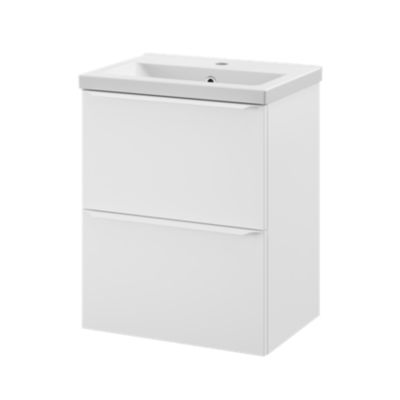 Ensemble sous vasque faible profondeur à suspendre blanc mat + plan vasque Nira blanc l.50 cm, GoodHome Imandra