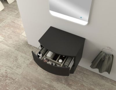 Ensemble sous vasque + plan de toilette l.70 cm, noir mat strié, Vague