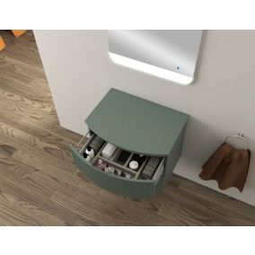 Ensemble sous vasque + plan de toilette l.70 cm, vert mat strié, Vague