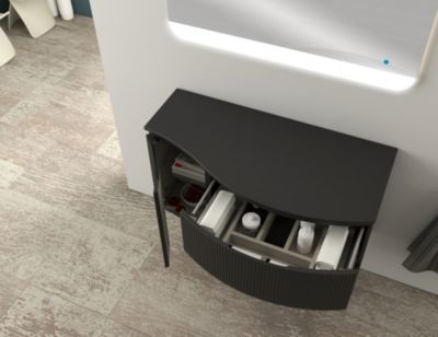 Ensemble sous vasque + plan de toilette pour vasque à poser à droite l.104 cm, noir mat strié, Vague