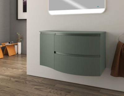 Ensemble sous vasque + plan de toilette pour vasque à poser à droite l.104 cm, vert mat strié, Vague