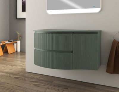 Ensemble sous vasque + plan de toilette pour vasque à poser à gauche l.104 cm, vert mat strié, Vague