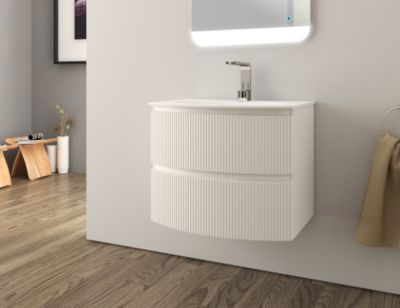 Ensemble sous vasque + plan de vasque résine l.70 cm, blanc mat strié, Vague