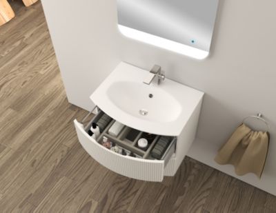 Ensemble sous vasque + plan de vasque résine l.70 cm, blanc mat strié, Vague