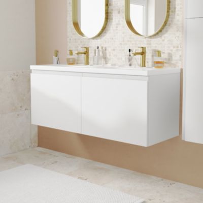 Ensemble sous vasque + plan vasque résine l.120 cm, blanc mat, GoodHome Levanna