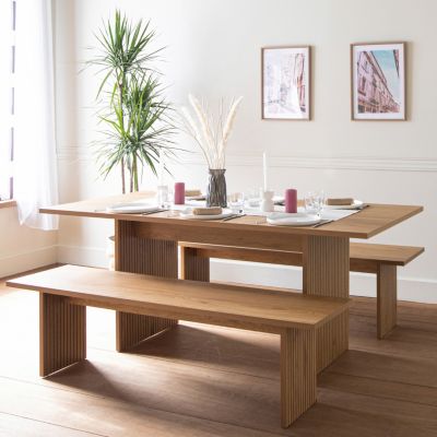 Ensemble table 180cm et 2 bancs style scandinave ALMA - HAPPY GARDEN