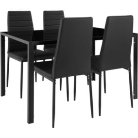 Ensemble Table + 4 Chaises Noir Style Moderne + Plateau Verre Trempé Cuisine Salle à Manger