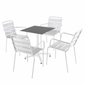 Ensemble table 60 cm ardoise et 4 chaises en métal blanc  Oviala