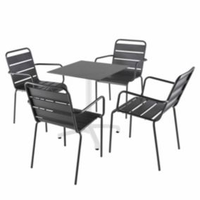 Ensemble table 60 cm ardoise et 4 chaises en métal gris  Oviala