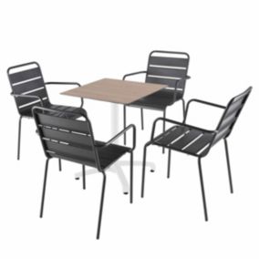 Ensemble table 60 cm chêne clair et 4 chaises en métal gris  Oviala