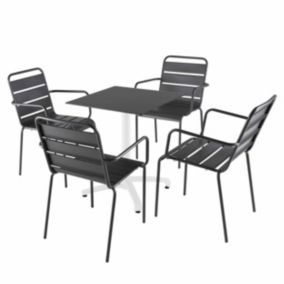 Ensemble table 60 cm noir et 4 chaises en métal gris  Oviala