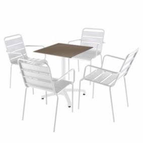 Ensemble table 60 cm taupe et 4 chaises en métal blanc  Oviala