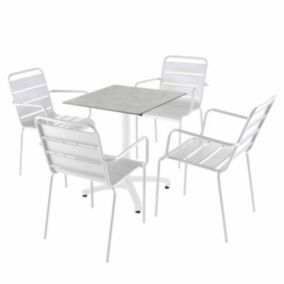 Ensemble table 70 cm gris clair et 4 chaises en métal blanc  Oviala