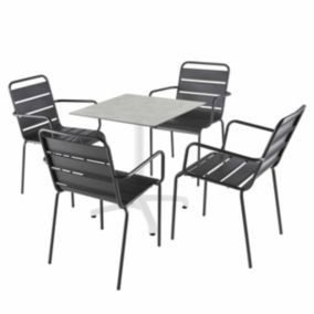 Ensemble table 70 cm gris clair et 4 chaises en métal gris  Oviala