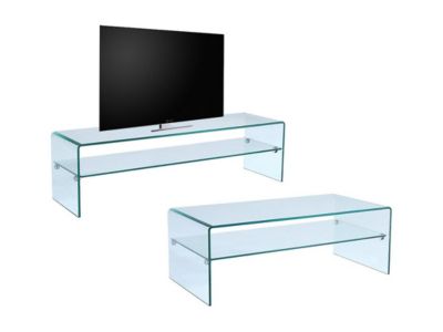 Ensemble Table basse + Meuble TV  - Verre trempé - Séjour design STILEOS