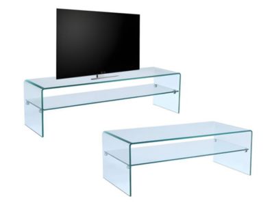 Ensemble Table basse + Meuble TV  - Verre trempé - Séjour design STILEOS