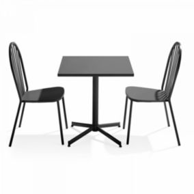 Ensemble table carrée de jardin et 2 chaises bistrot gris Palavas  Oviala