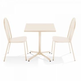 Ensemble table carrée de jardin inclinable et 2 chaises bistrot ivoire Palavas  Oviala