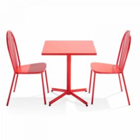 Ensemble table carrée de jardin inclinable et 2 chaises bistrot rouge Palavas  Oviala