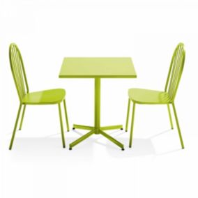 Ensemble table carrée de jardin inclinable et 2 chaises bistrot vert Palavas  Oviala