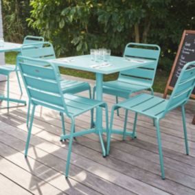 Ensemble table carré et 4 chaises en métal turquoise Palavas  Oviala