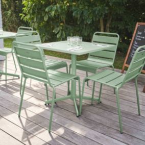 Ensemble table carré et 4 chaises en métal vert sauge Palavas  Oviala