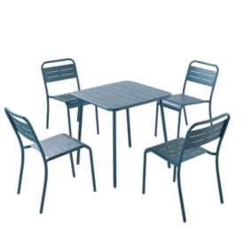 Ensemble table + chaise en acier 4 places bleu BERGAME