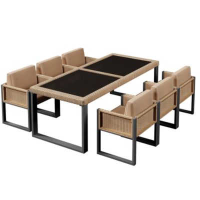 Ensemble Table Chaises Polyrotin Jardin 6P Tissu Amovible Lavable Blackcolors