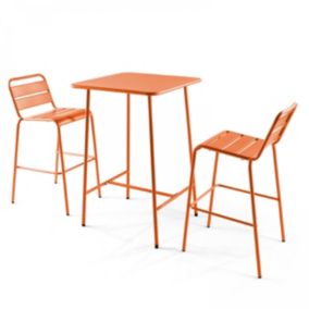 Ensemble table de bar et 2 chaises hautes en métal orange Palavas  Oviala