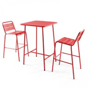 Ensemble table de bar et 2 chaises hautes en métal rouge Palavas  Oviala