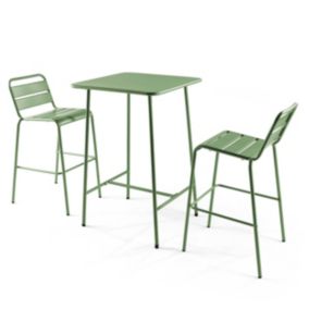 Ensemble table de bar et 2 chaises hautes en métal vert cactus Palavas  Oviala