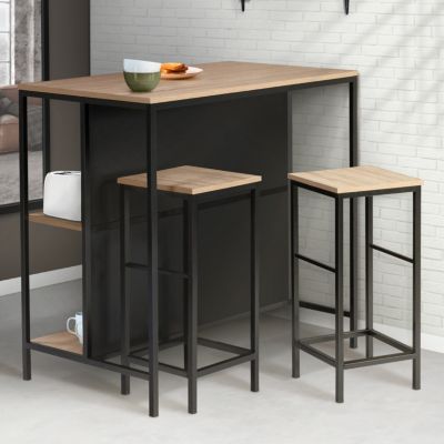 Ensemble table de bar îlot DETROIT et 2 tabourets design industriel