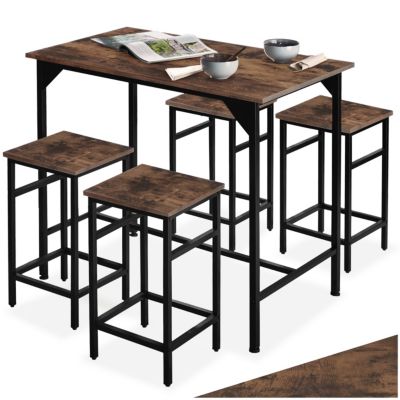 Ensemble table de bistrot 5 parties Bois foncé industriel, rustique