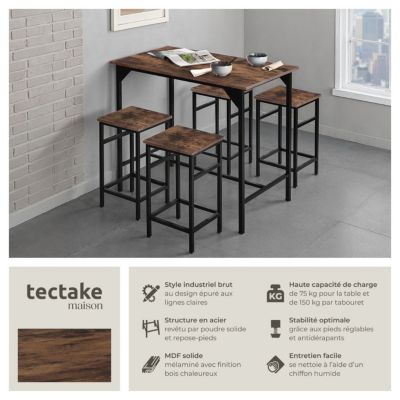 Ensemble table de bistrot 5 parties Bois foncé industriel, rustique