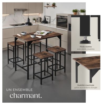 Ensemble table de bistrot 5 parties Bois foncé industriel, rustique