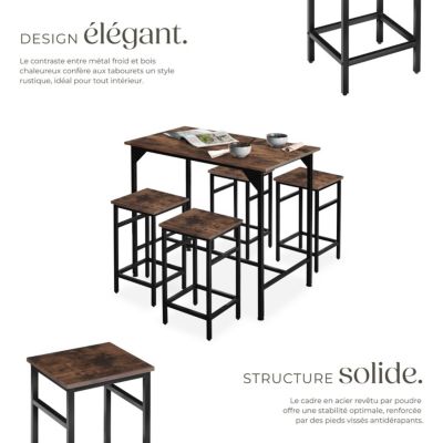 Ensemble table de bistrot 5 parties Bois foncé industriel, rustique