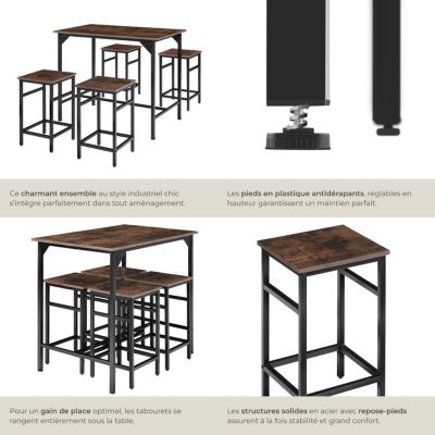 Ensemble table de bistrot 5 parties Bois foncé industriel, rustique