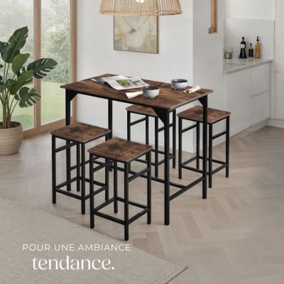 Ensemble table de bistrot 5 parties Bois foncé industriel, rustique