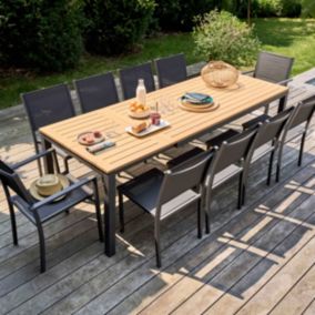 Ensemble table de jardin 180/240 cm eucalyptus avec 10 chaises  Oviala