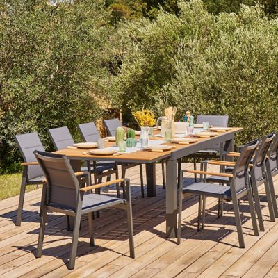 Ensemble table de jardin 300-200x100 cm et 8 chaises capitonnées aluminium textilène anthracite - Osaka