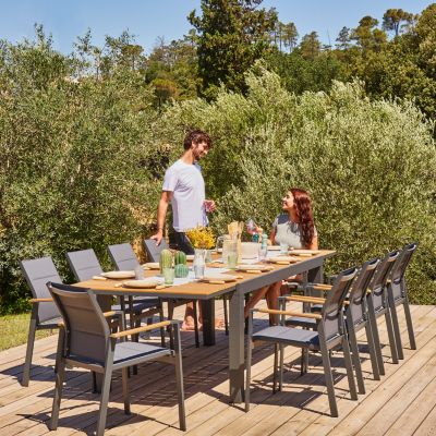 Ensemble table de jardin 300-200x100 cm et 8 chaises capitonnées aluminium textilène anthracite - Osaka