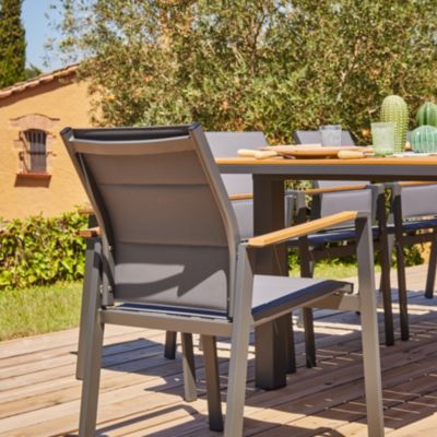 Ensemble table de jardin 300-200x100 cm et 8 chaises capitonnées aluminium textilène anthracite - Osaka