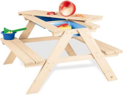 Ensemble Table de Jardin-Bac à Sable-Bac à Eau-Enfants-Bois