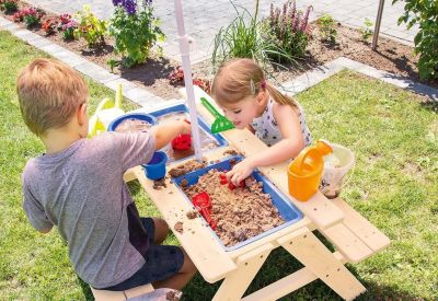 Ensemble Table de Jardin-Bac à Sable-Bac à Eau-Enfants-Bois