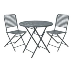 Ensemble table de jardin bistro ronde anthracite + 2 chaises