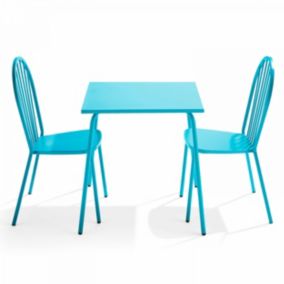 Ensemble table de jardin bistrot et 2 chaises en acier bleu Palavas  Oviala