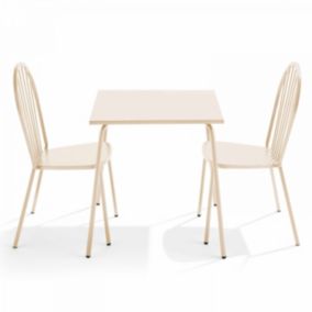 Ensemble table de jardin bistrot et 2 chaises en acier ivoire Palavas  Oviala