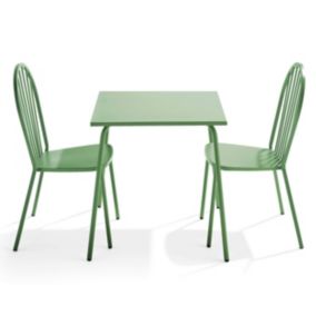 Ensemble table de jardin bistrot et 2 chaises en acier vert cactus Palavas  Oviala