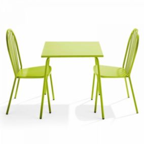 Ensemble table de jardin bistrot et 2 chaises en acier vert Palavas  Oviala