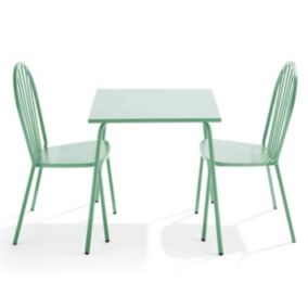 Ensemble table de jardin bistrot et 2 chaises en acier vert sauge Palavas  Oviala